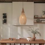 Rotin Suspension Vintage 25 × 50 cm – Style Bohème, Luminaire En Osier Tissé À La Main Pour Salle À Manger Ou Salon, Beige, Sans Ampoule
