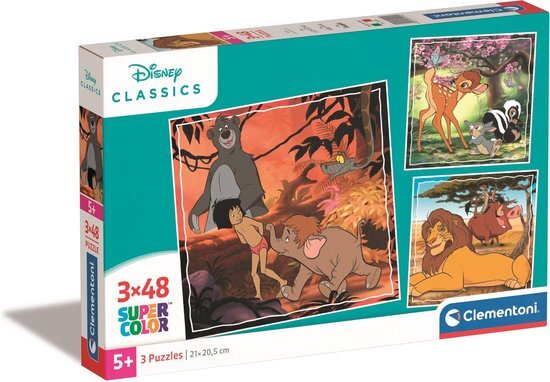 Clementoni - 25299 - Supercolor Puzzel - Disney Classics - 3x48 Stukjes, Kinderpuzzels, 5-7 Jaar, Gemaakt in Italië