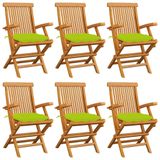 VidaXL Tuinstoelen 2 st met heldergroene kussens massief teakhout
