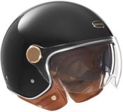 Nox Casque Jet Exclusif - Casque scooter avec visière solaire intégrée - Noir brillant - Taille L