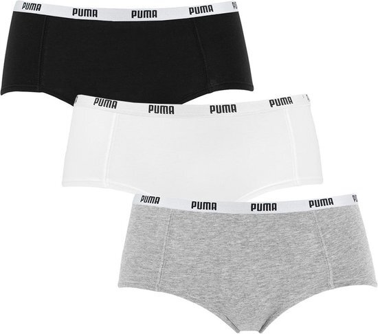 PUMA Dames Mini Short 3-pack - Wit/Grijs/Zwart - Maat S