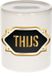 Bellatio Decorations Shoppartners Bv Spaarpot met voornaam Thijs - wit - met goud/zwart embleem - 8 x 9 cm - keramiek - met afsluitdop - cadeau verjaardag