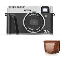 Aiorber Digitale camera met retro lederen hoesje, 4K HD, zwart