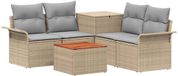 vidaXL Bankstel 6-delig 4-zits Beige et Gris Clair Poly Rotin et Acier