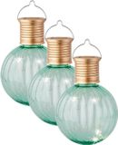Merkloos 3x Buiten/tuin Led turquoise lampion solar verlichting 11 cm