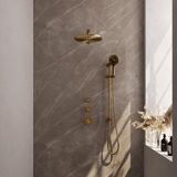 Brauer Gold Carving Thermostatische Regendoucheset Inbouw - Hoofddouche 30 cm - Rechte Wandarm - Handdouche 3 Standen - Doucheslang - Geintegreerde Glijstang - Geborsteld Goud