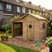 WOODY Speelhuis hout met overkapping, bankje en doorgeefluik - WOODY Livia