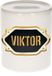 Bellatio Decorations Shoppartners Bv Spaarpot met voornaam Viktor - wit - met goud/zwart embleem - 8 x 9 cm - keramiek - met afsluitdop - cadeau verjaardag