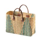 Kobolo Shopper Seegrastasche STRIPES vert avec anses en cuir
