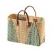 Kobolo Shopper Seegrastasche STRIPES vert avec anses en cuir