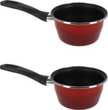 MAGEFESA Set van 2x stuks steelpan/sauspan rood anti aanbaklaag 14 cm - 1,5 liter