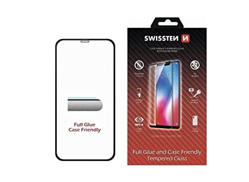 Swissten Case Friendly - glas met gekleurd frame, beschermt tot de rand van de scherm, compatibel met Apple iPhone 14 Plus - zwart