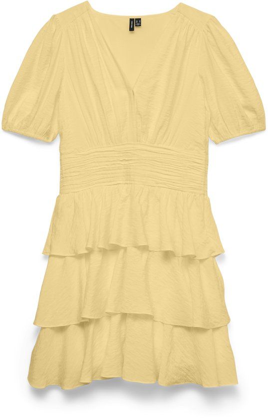 VERO MODA VMLISE 2/4 V-NECK SHORT DRESS WVN EXP Dames Mini Jurk L Golden Haze
