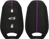 kwmobile autosleutel hoesje geschikt voor Peugeot Citroen 3-knops Smartkey autosleutel (alleen Keyless Go) hoes - Siliconen autosleutel behuizing - Auto sleutel case met honingraat - Sleuteletui in zwart / paars