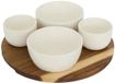 5five Serveerplank acacia hout - met 4x luxe schaaltjes - D26 cm - tapas en saus schaaltjes - kleuren mix wit - hapjes plateau