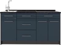 Vicco Keukenblok Fame-Line, Donkerblauw hoogglans, 150 cm, WB Antraciet