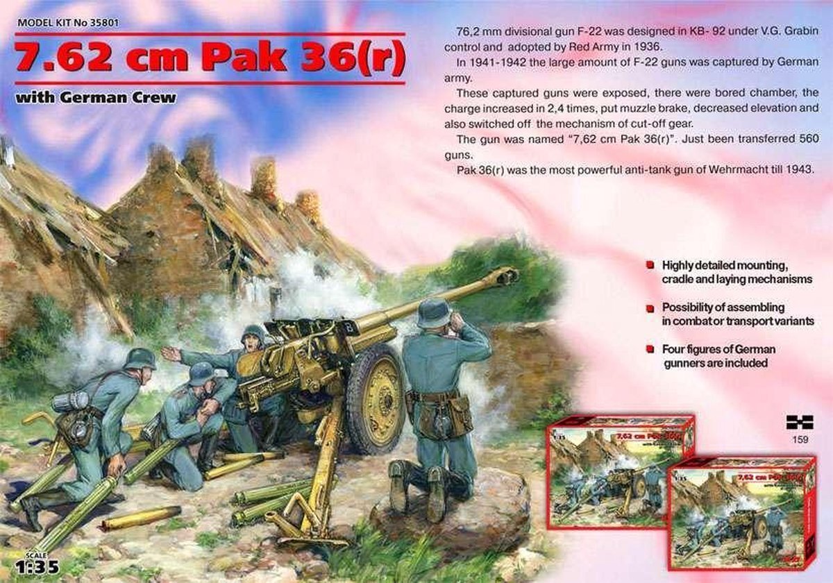ICM 35801 - Pak 36 (r) met personeel, 7,62 cm