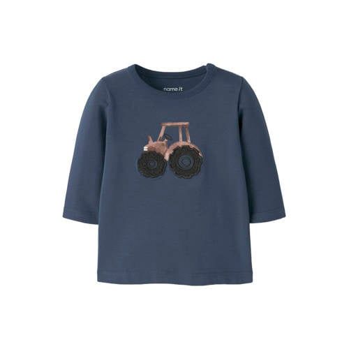 NAME IT BABY katoenen regular fit T-shirt met print - donkerblauw