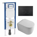 Geberit QeramiQ Dely Swirl Toiletset - 36.3x51.7cm - Geberit UP720 Duofix Sigma inbouwreservoir - 35mm zitting - mat zwarte metalen bedieningsplaat - ronde knoppen - glans wit