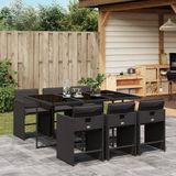 Maison Exclusive Ensemble de jardin pour extérieur, 7 pièces, avec coussins, noir, en polyrotin