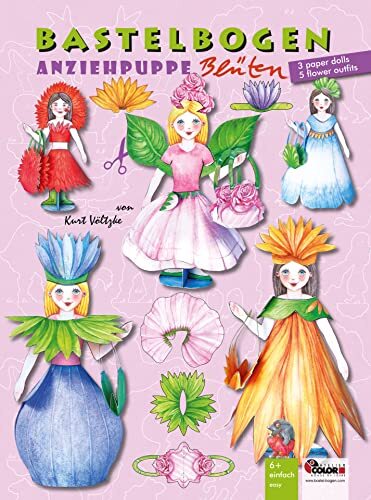 Atelier Color Anziehpuppe Blüten Bastelbogen mit 3 Puppen aus Papier und 5 Outfits: 3d Papierpuppen zum Ausschneiden & Basteln für Kinder ab 6+ Deko Mode