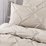Serene - Dekbedovertrek met natuurlijke diamanten pintuck - super kingsize beddengoed (260 x 220 cm) - Soft Touch - Microvezel - Luxe beddengoed - Knijpplooi dekbedovertrek in naturel - geplooid