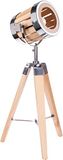 BRUBAKER Vloerlamp, industrieel design, driepootlamp - 65 cm hoog - Houten statiefpoten - Lampenkap in chroomkleur/messing