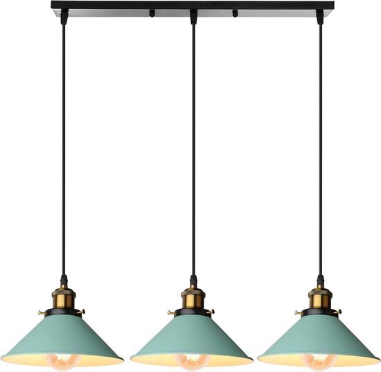 Hanglamp met 3 lichtpunten - Industriële lampenkap - Retro design - E27 - Groen - 22 cm