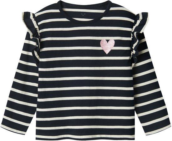 NAME IT Meisjes Lange mouwen shirts - Katoen - Gestreept - Ronde hals - Maat 92 - Dark Sapphire