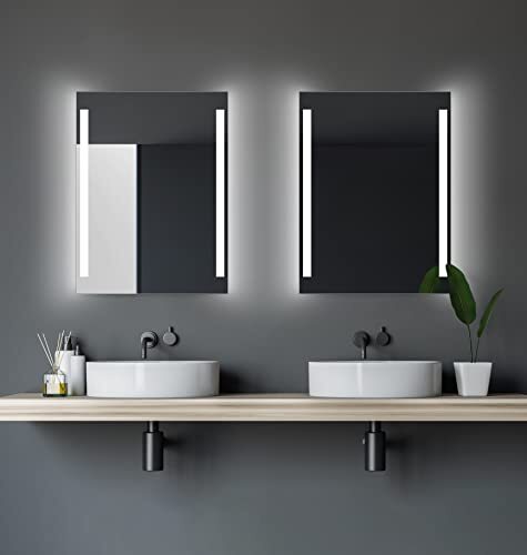 Talos Badkamerspiegel met verlichting - badkamerspiegel 80 x 60 cm - LED-spiegel met twee lichtuitsparingen - lichtkleur neutraal wit 4200 Kelvin - verticale en horizontale ophanging