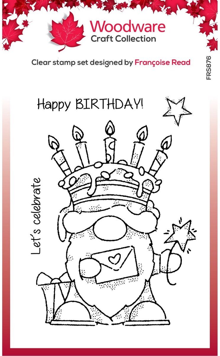 Woodware Clear singles stempel - Birthday cake gnome