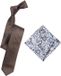 Venti Set met Stropdas en Pochet - Bruin - Blauw - Wit Dessin