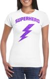 Bellatio Decorations Verkleed T-shirt voor dames - Superheld - Wit/Paars - XL