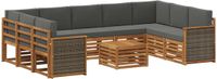 vidaXL - Bank loungeset - Massief acaciahout - Natuurlijk en antraciet - 4 zitplekken