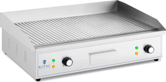 Royal Catering Dubbele elektrische grillplaat - 700 x 400 mm - - Ribbed - 4.400 W