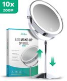 Mirlux Make Up Spiegel met LED Verlichting – 10x Vergroting – Hoogte Verstelbaar – 3 Lichtstanden – Oplaadbaar – Vergrootspiegel – Chroom