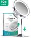 Mirlux Miroir de maquillage avec éclairage LED – grossissement 10x – hauteur réglable – 3 modes d'éclairage – rechargeable – miroir grossissant – chrome