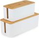 addhome Style Kabelbox, set van 2, wit, ABS-kunststof, met bamboedeksel