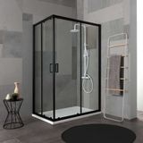City cabine de douche 80x120 cm avec profil noir mat et verre cristal transparent