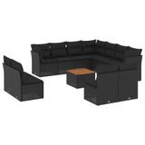 vidaXL Loungeset met kussens, zwart, polyrotan