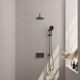 BRAUER gunmetal Edition Thermostatische Regendouche inbouw - drukknoppen - SET 69 - 20cm hoofddouche - gebogen muurarm - 3 standen handdouche - doucheslang - geïntegreerde glijstang - gunmetal geborsteld PVD 5-GM-180