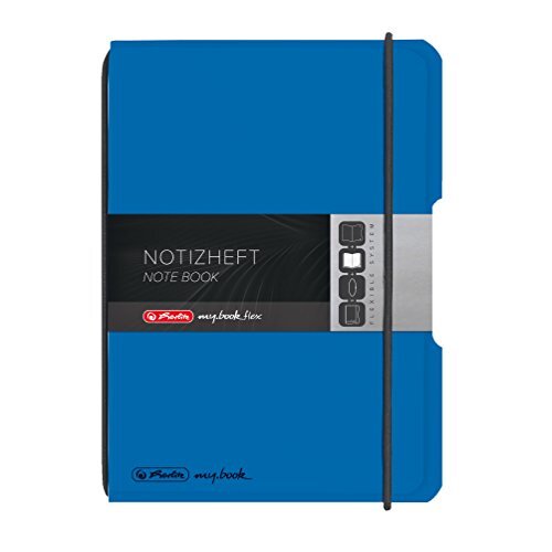 Herlitz notitieboek my.book flex, A6, linnen verwisselbare cover, geruit met sluitrubber, 40 vellen etui van kunststof blauw