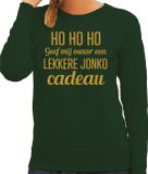 Bellatio Decorations Foute kersttrui/sweater voor dames - Hohoho jonko cadeau - groen - glitter goud S