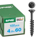 SPAX Gevelschroef, 4,5 x 60 mm, 100 stuks, gedeeltelijk voorzien van schroefdraad, verhoogde verzonken kop, T-STAR plus T20, CUT-punt, A2 roestvrij staal BLAX - 25170404506021