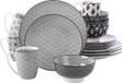Wan GmbH Keramiek Diner Set - 16-delig - Porselein - HARUKA grijs - Vaatwasserbestendig - Magnetronbestendig