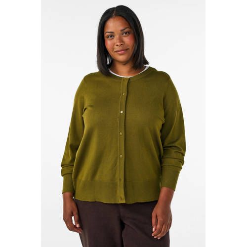 Zizzi Rayon Gebreid Vest Plus Size - Donkergroen