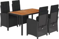 vidaXL 5-delige tuinset met kussens, zwart, van polyrotan