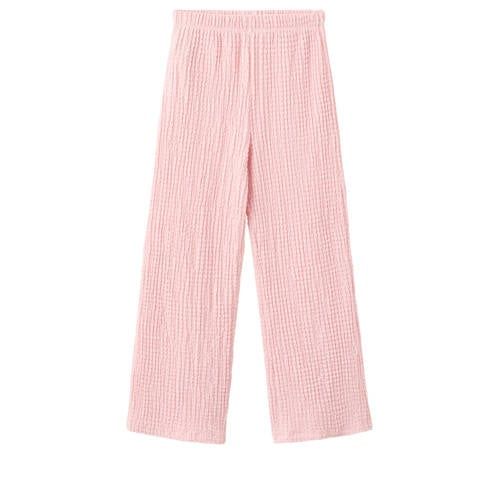 Mango Kids straight casual broek roze met textuur