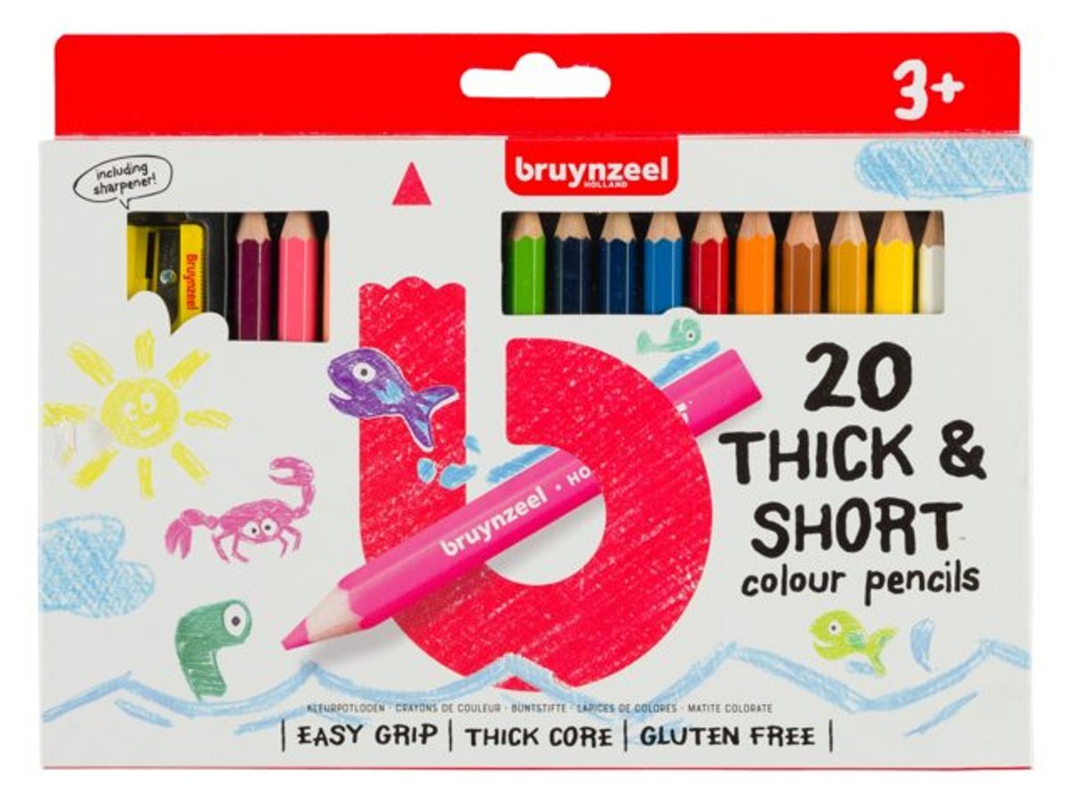 Bruynzeel Kids 20 korte dikke kleurpotloden met slijper