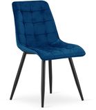 LEOBERT Eetkamerstoel – Fluweel donkerblauw – Zwarte metalen poten – Modern design – SPLIT